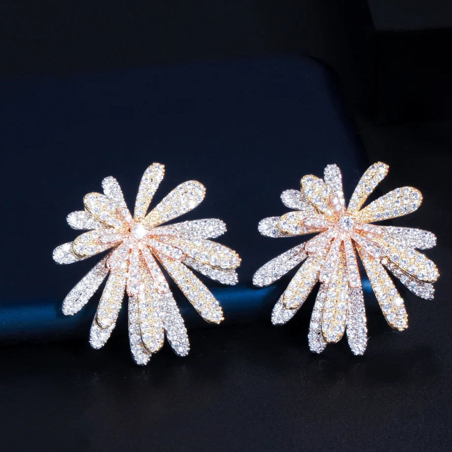 Sparkling flower shaped lab grown diamond earrings 